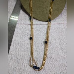 Goldtone blue Worthington long chain beaded necklace